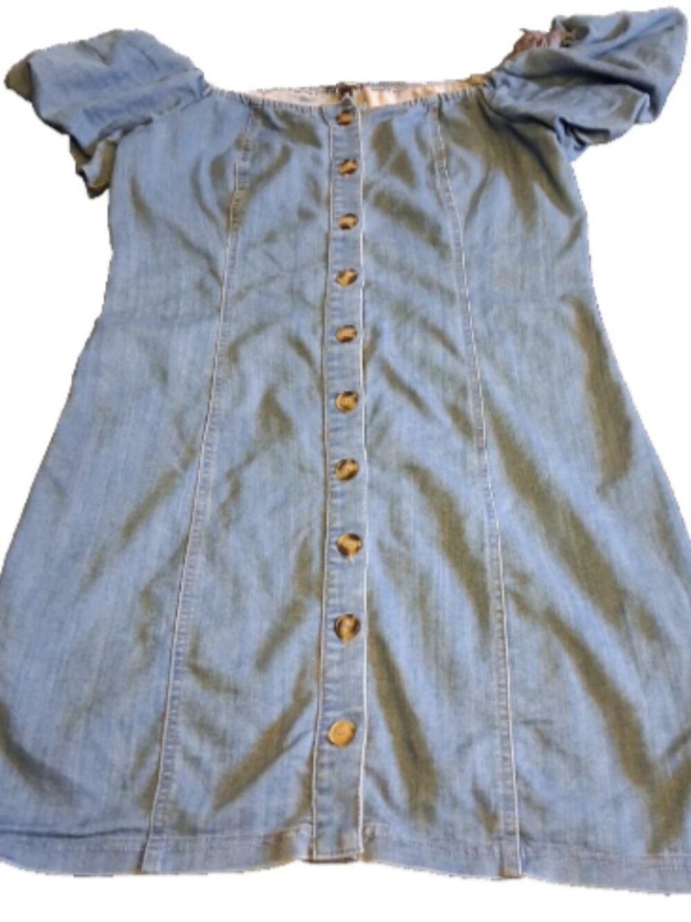 Fashion Nova Women's Size M Button Front Off  Shoulder Stretch Short Denim Dress